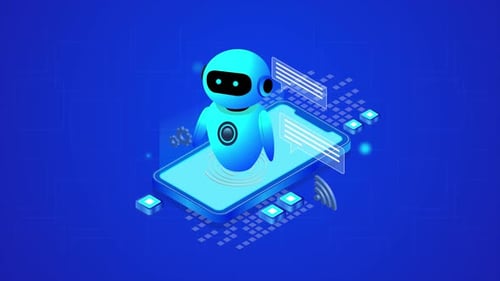Futuristic AI Robot with Smartphone Isometric Animation