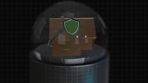 3D Animated House with Protection Shield in a Glass Globe