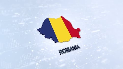 3D Romania Map with National Flag and Rotating Title