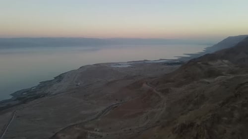 Video drone photo of the Dead Sea sunset