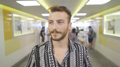 Young man visiting the museum.
