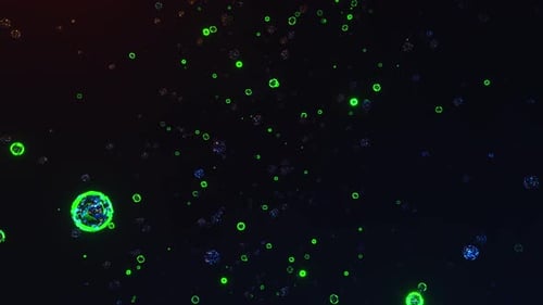 Group of green bubbles floating in the air. Looped animation
