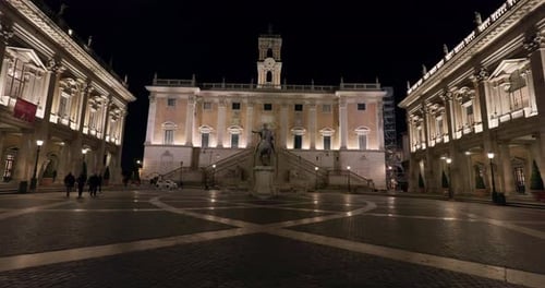 Cityscape of a Night Square in Rome Italy