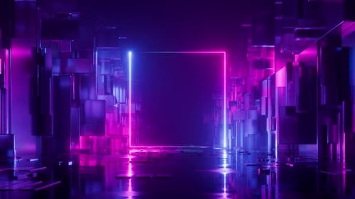 Abstract fantastic neon background with blank square frame