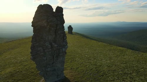 Aerial Weathered Stone Pillars on the Manpupuner Plateau