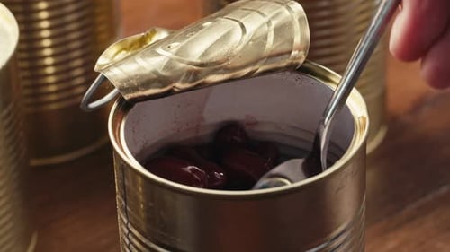 Canned Red Bans Preserved Beans Rotating Background Close Up Side View Organic Steamed Beans Pickled