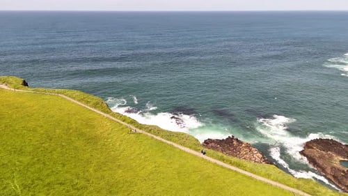 Aerial view of the coastline in Northern Ireland, United Kingdom