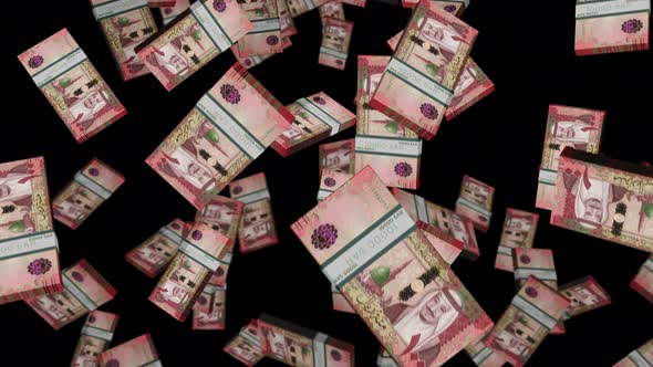 Saudi Arabia Rial 100 banknote packs falling loop, Backgrounds Motion ...