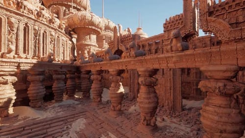 A Grand Temple with Intricate Pillar Designs