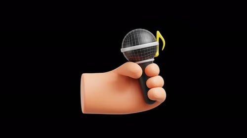 Animated 3D Hand Holding Microphone with Floating Music Note
