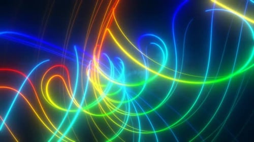 Colorful Neon Glowing Wavy Lines Abstract Background Loop