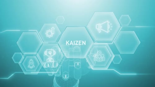 Kaizen Hand touching, Digitale Transformation, Wissenschaft und künstliche Intelligenz, Innovation