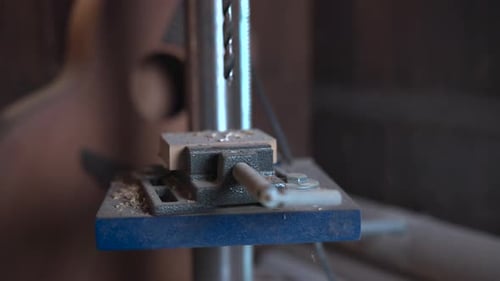 Drill Press Boring Hole Into Metal Part Media