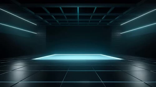 Futuristic Blue Light Logo Reveal in Dark Digital Room