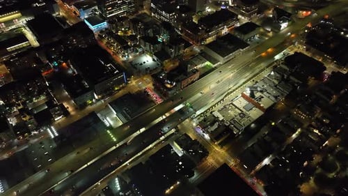 High Angle View of Vehicles Driving on Multilane Trunk Road in Urban Neighbourhood at Night San