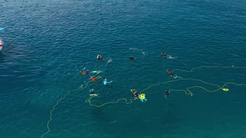 Fishermen Divers Set Up Fishing Nets in the Sea to Catch Fish on Local Island in Maldives