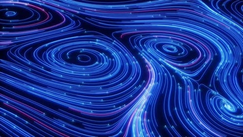 Fließende Neonlinien und glühende Partikel