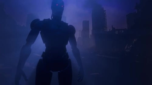 Futuristischer endloser 3D-SciFi-Hintergrund, Android im dunklen Stil