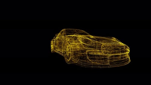 3D-gelber neonglühender Wireframe-Sportwagen