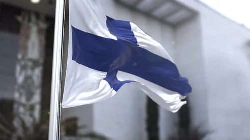 Finnish National Flag Waving in Wind