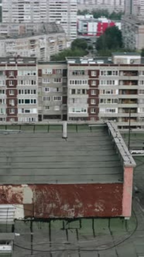 Residential Buildings with Football Field in Summer Stock Footage Old Residential Buildings with