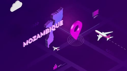 Isometric Map with Animated Planes and Location Pin