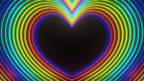 Rainbow Neon Heart Tunnel Seamless Loop Background