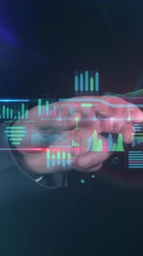 Businessman Works with Data Array Virtual Infographics