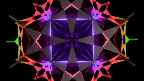 Illuminated Geometric Shapes Dance Vibrantly Against a Dark Backdrop at Night