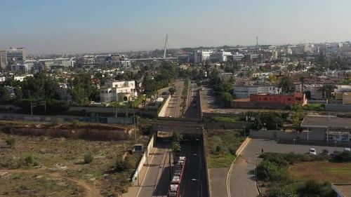 Drone following a tramway in casablanca
