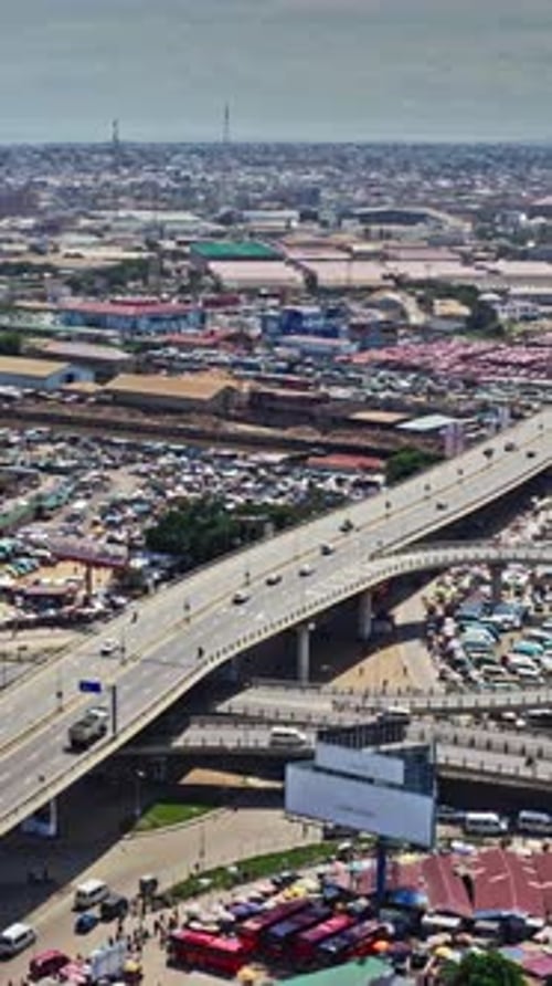 Aerial view of traffic on a major road in Accra, Ghana