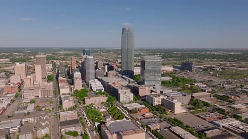 Downtown Oklahoma City From an Aerial Point of View Capturing Its Modern Skyline Iconic Buildings