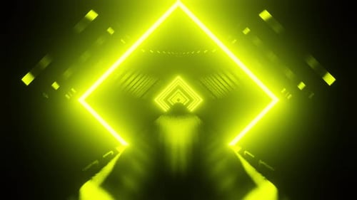 Yellow Blinking Tunnel With Neon Lights Background Vj Loop 4K