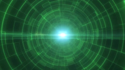 Green energy tunnel with glowing bright electric magic lines scientific futuristic hi-tech abstract