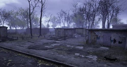 Desolate Abandoned Town Landscape with Gritty Post-Apocalyptic Atmosphere
