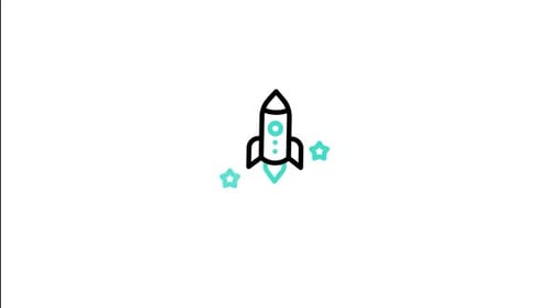Animated Flat Design Rocket Launch with Stars