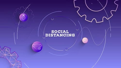 Infographic Social Distancing Purple Background Looped