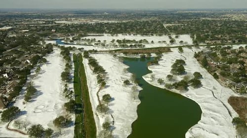 Aerial View of The Cinco Ranch Golf Course During The Great Texas Freeze In February 2021