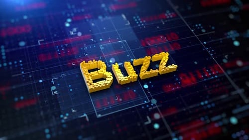 Futuristic Digital "Buzz" Text Animation on Circuit Board Background