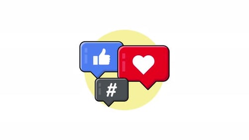 Modern Animated Social Media Icons with Like Heart Hashtag