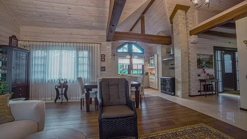 Bright Open Plan Home Interior with Wooden Accents