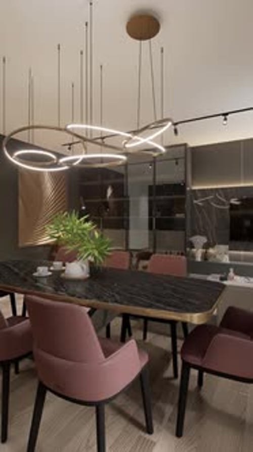 Renderización 3D. La cámara sobrevuela un estudio moderno. Formato vertical para un teléfono.