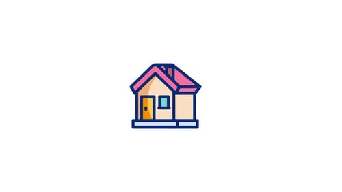 Animated House Icon with Geometric Style and Sparkle Effect