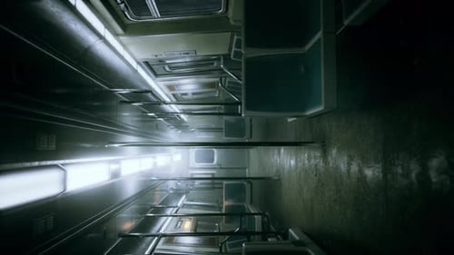 Vertical Empty Metal Subway Train in Urban Chicago