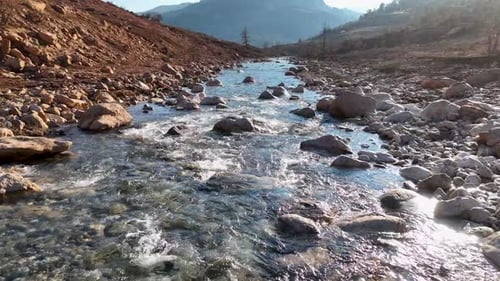 A Wild Mountain River with Crystal Clear Water