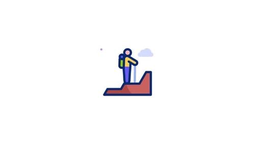 Modern Animated Hiker Icon on Mountain Peak