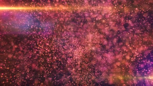 Red looped background of many blurred circles with bokeh effect of glowing particles