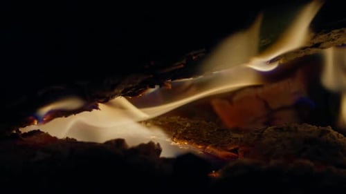 Zeitlupenaufnahme von Flammen und Glut in einem Kamin