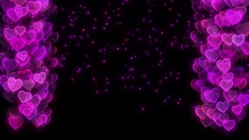 Animated Glowing Purple Hearts Falling Decorative Frame Background