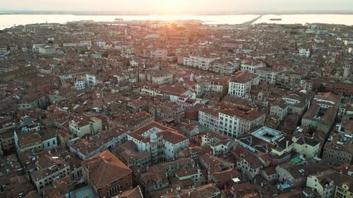 Venice City Skyline Aerial View at Sunset Italy